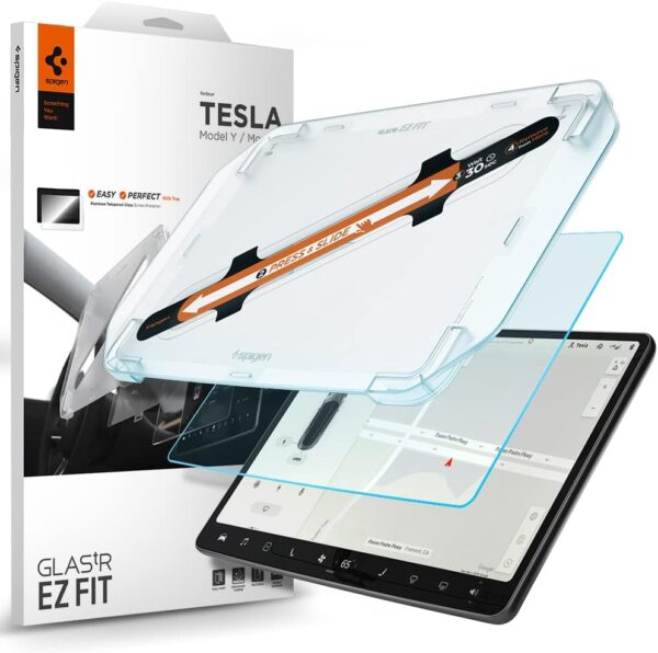 Spigen Tempered Glass Screen Protector [GlasTR EZ FIT] Designed for Tesla Model 3 / Tesla Model Y