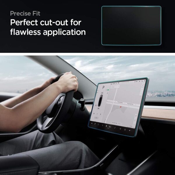 Spigen Tempered Glass Screen Protector [GlasTR EZ FIT] Designed for Tesla Model 3 / Tesla Model Y - Image 9